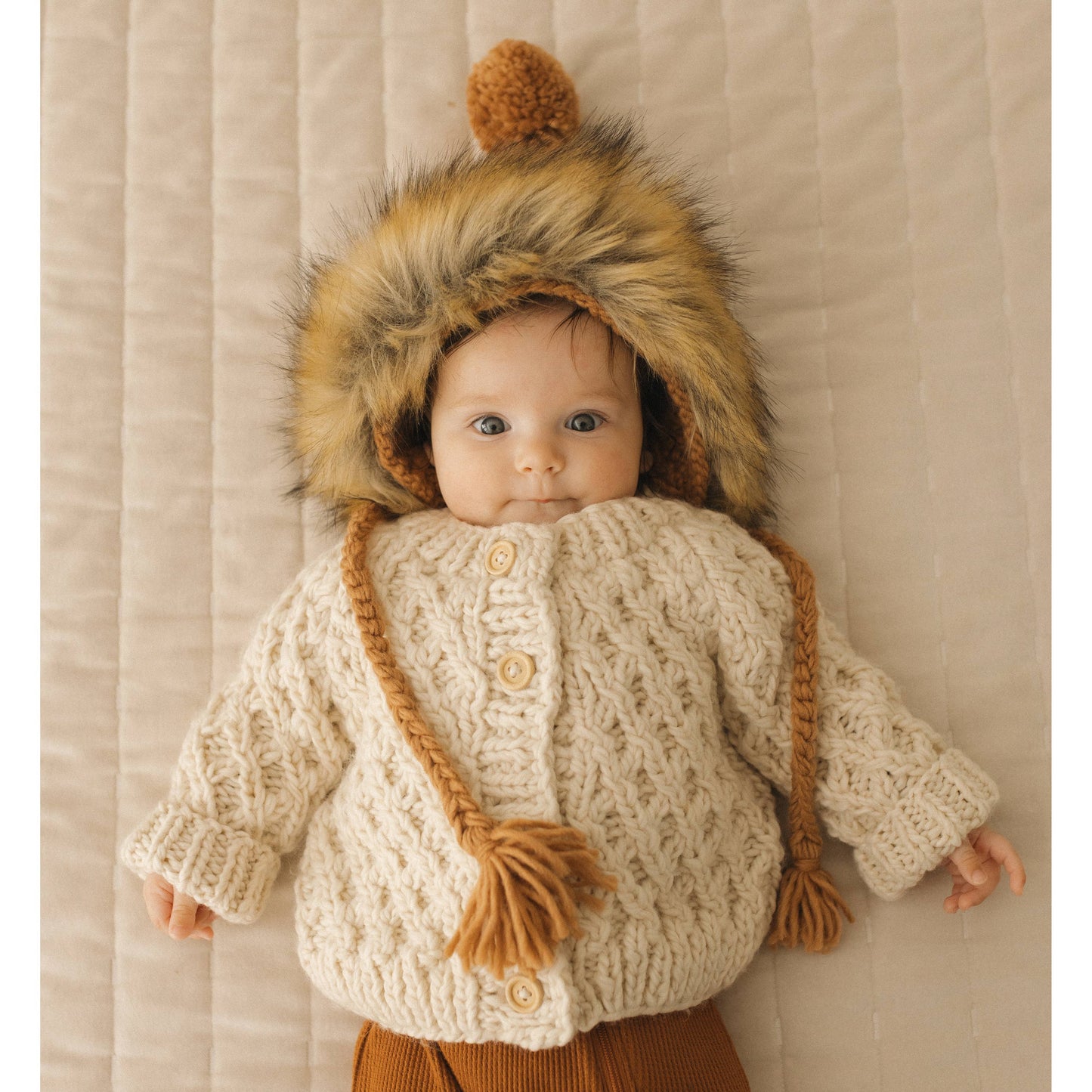 Waffle Cardigan Sweater Natural