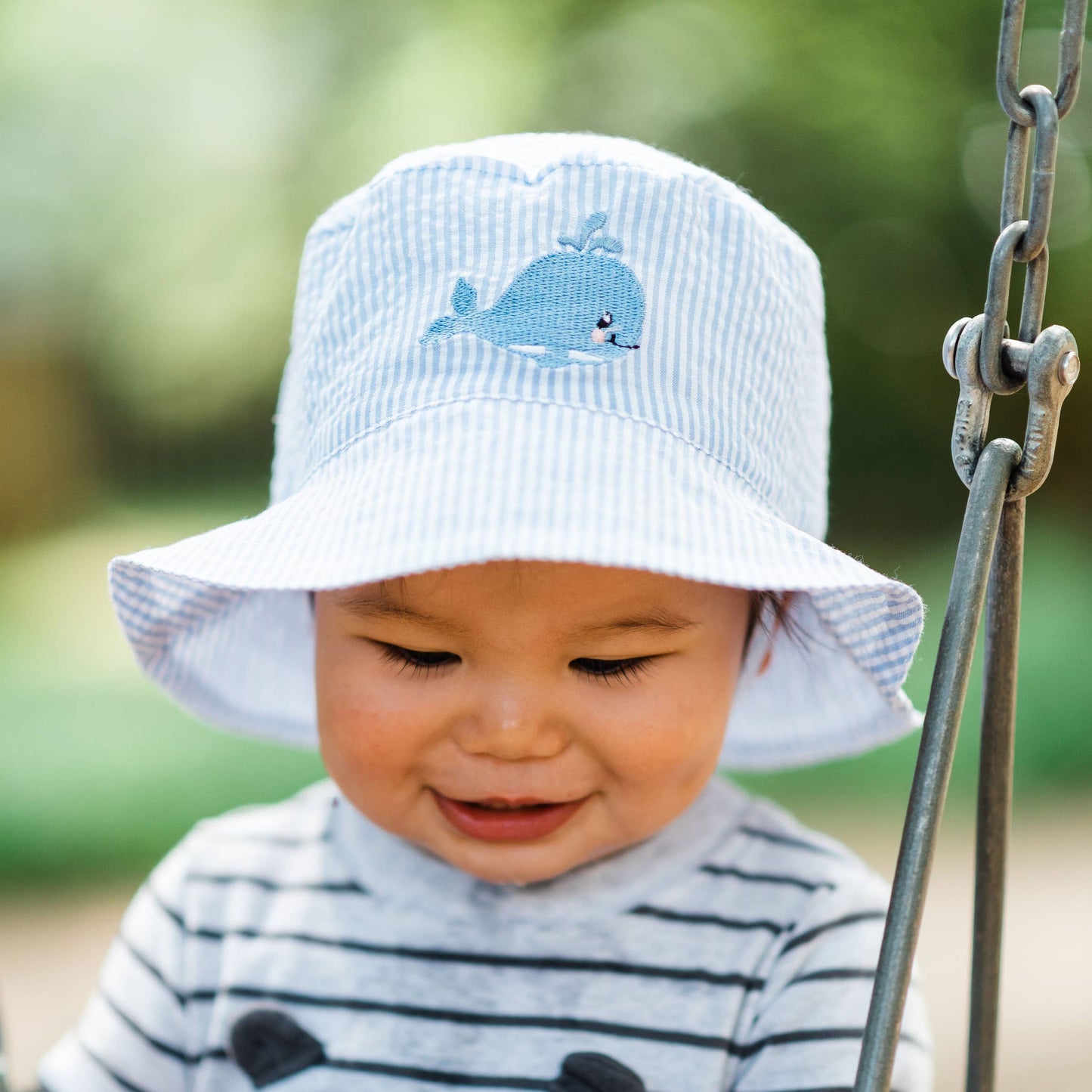 Whale Blue Seersucker Bucket Hat