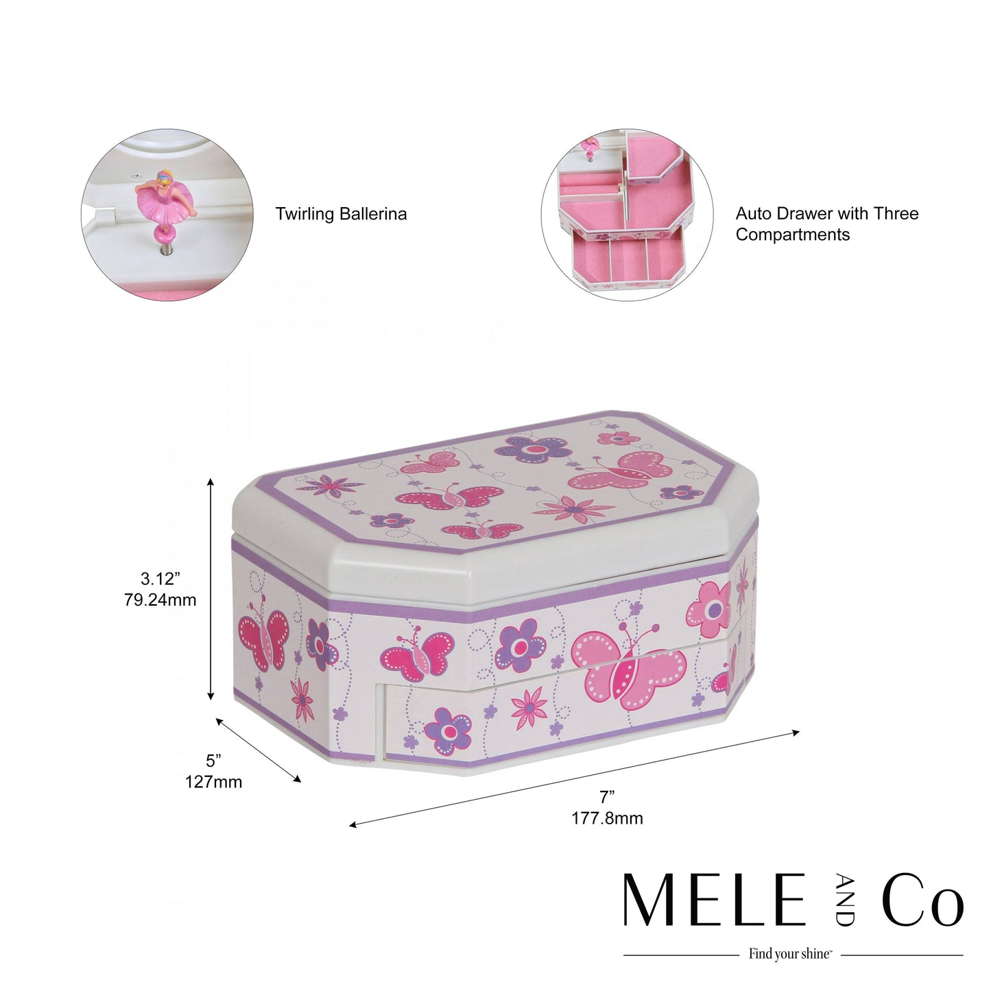Mele and Co Kelsey Girls Musical Ballerina Jewelry Box