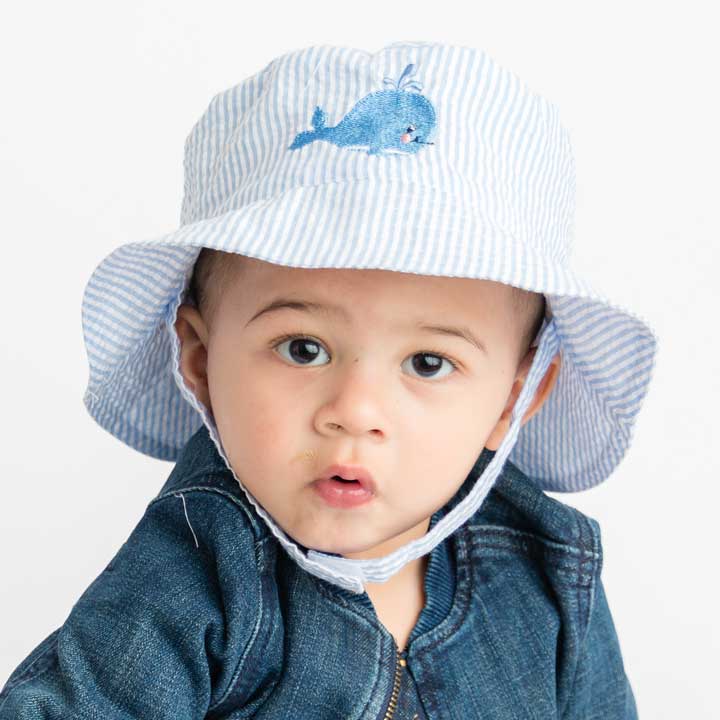 Whale Blue Seersucker Bucket Hat