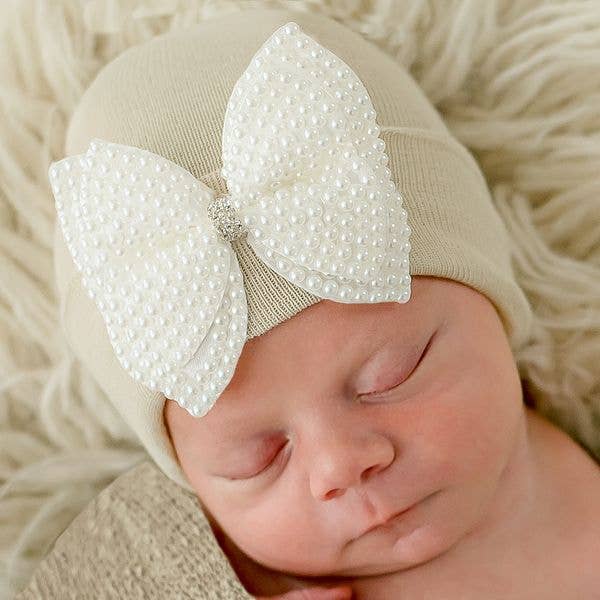 Ilybean Pink Hat with Pearl Bow Newborn Girl Hospital Hat