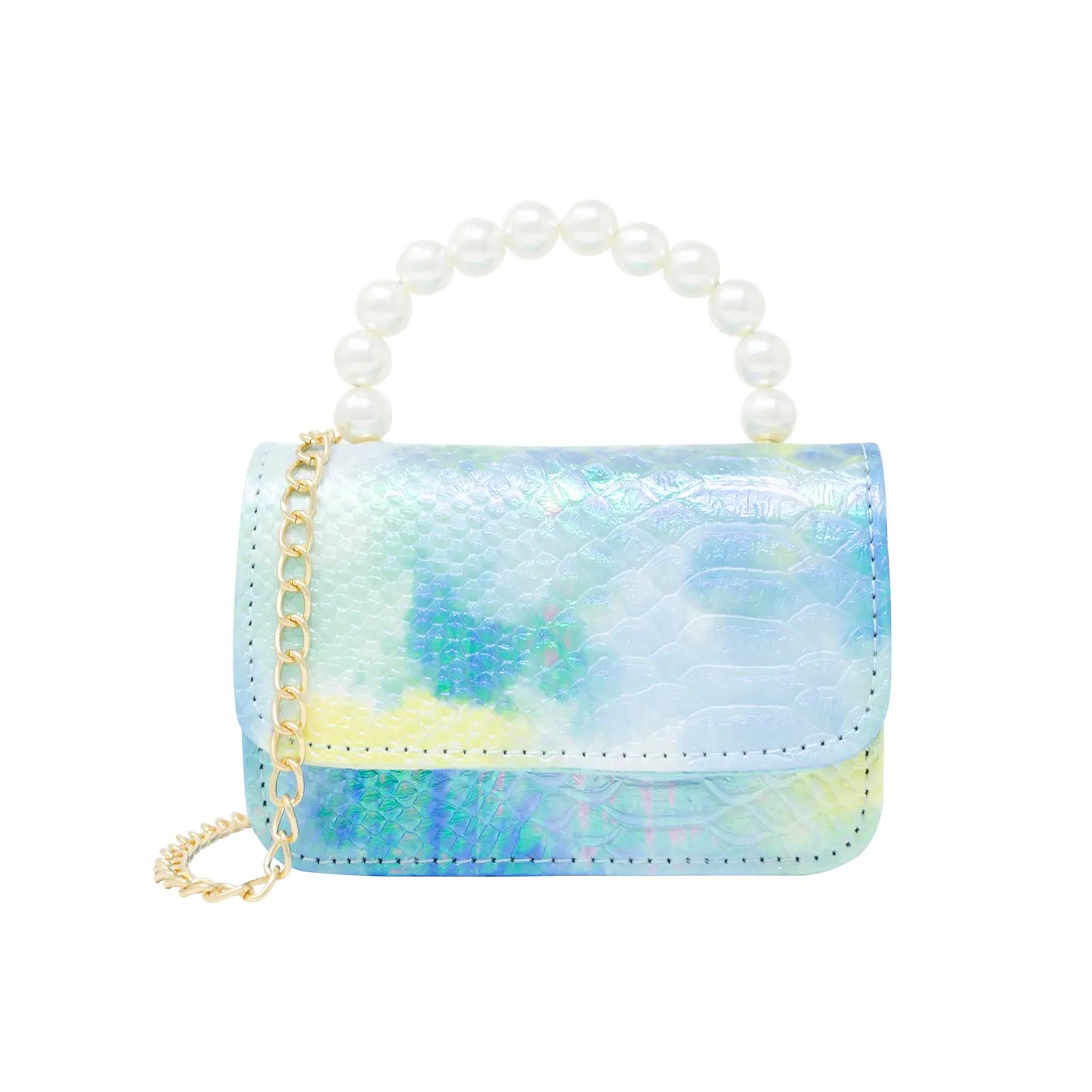 Tie Dye Crocodile Pearl Handle Bag Blue