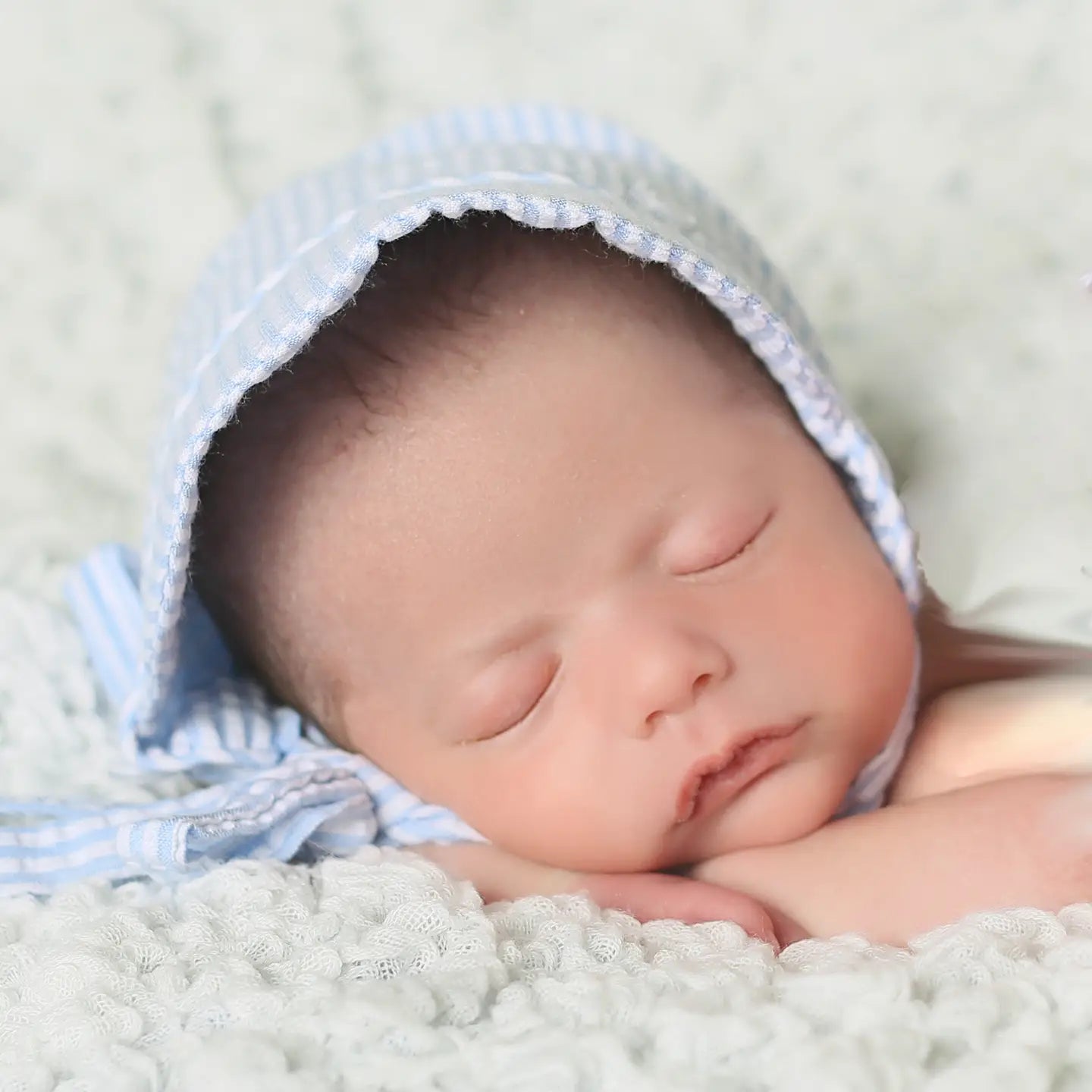 Blue Stripe Seersucker Bonnet Baby
