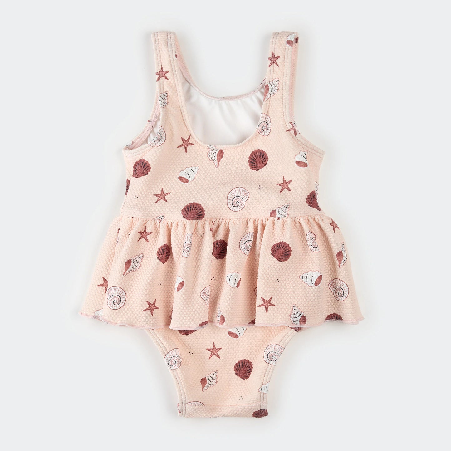 Shell Print on Light Pink Skirted Swimsuit