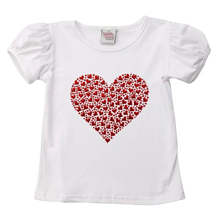 Red Full of Hearts Puff Sleeve Tee