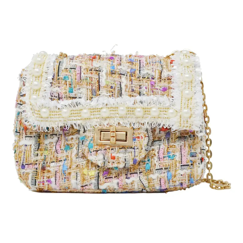 Classic Tweed Handbag with Pearls