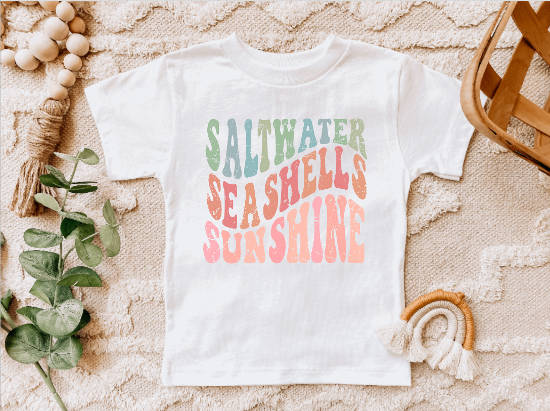 Saltwater Seashells Sunshine Summer Beach Kids Tee Shirt