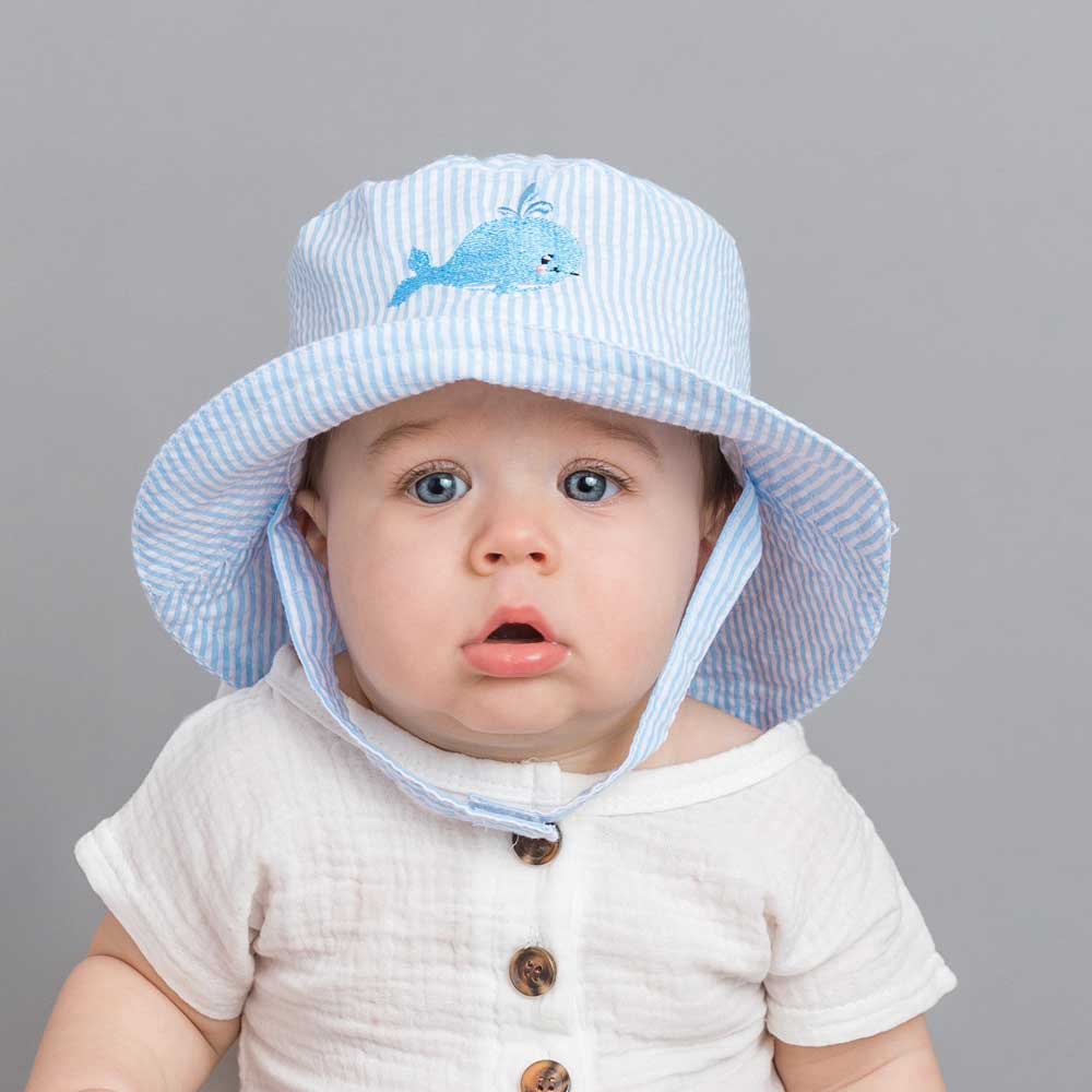 Whale Blue Seersucker Bucket Hat