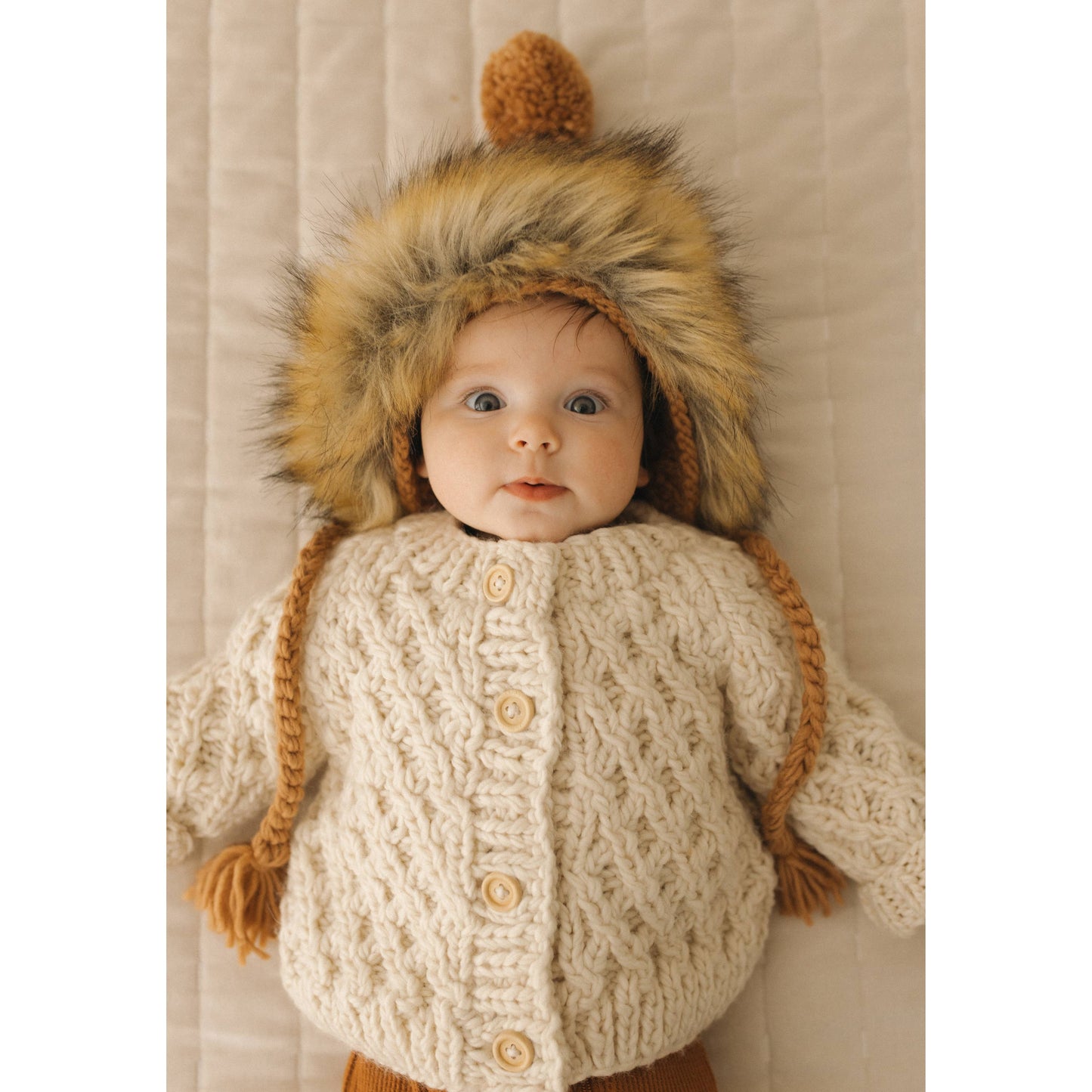 Waffle Cardigan Sweater Natural