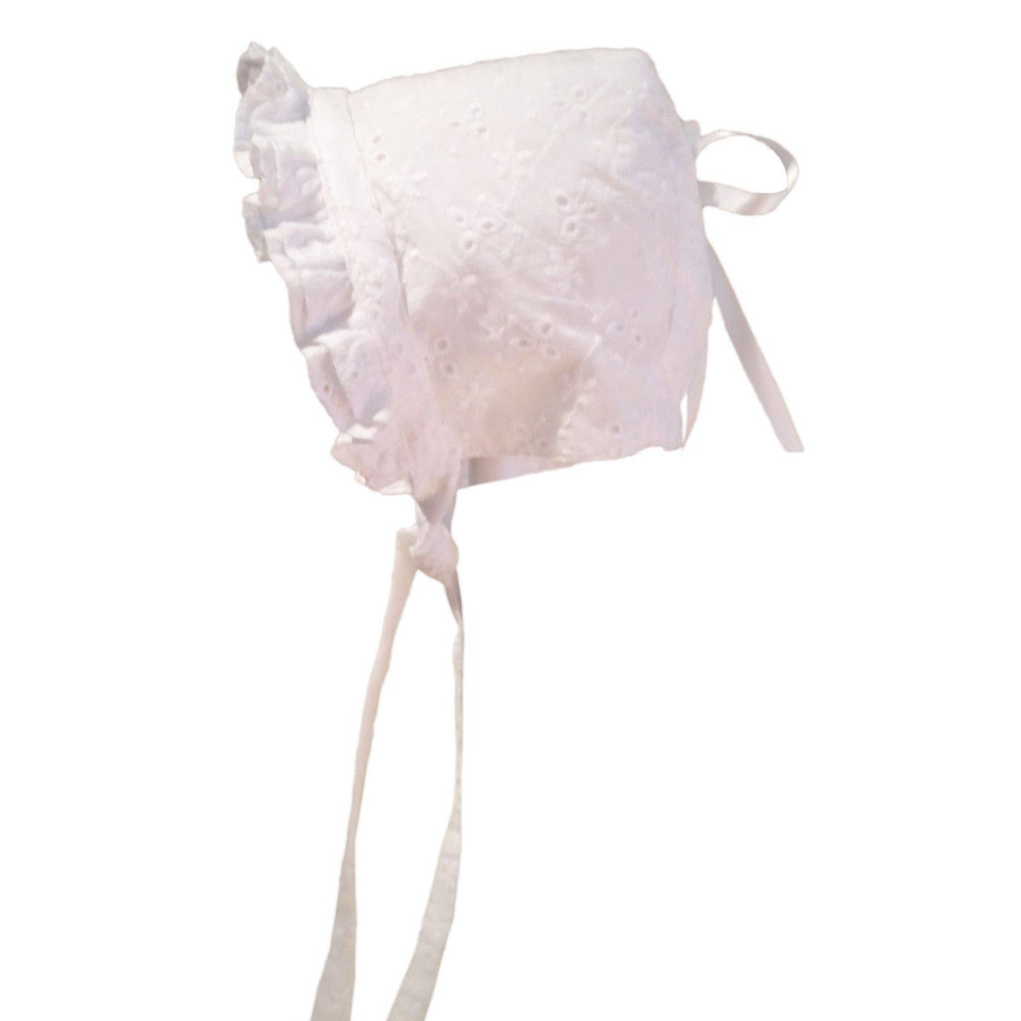 Girls White Eyelet Bonnet