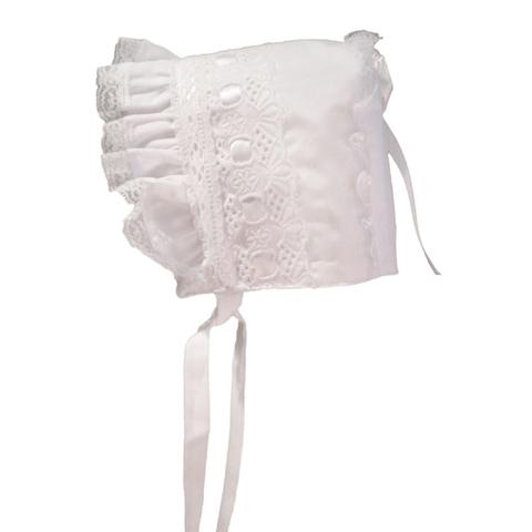 Girls White Ribbon Bonnet