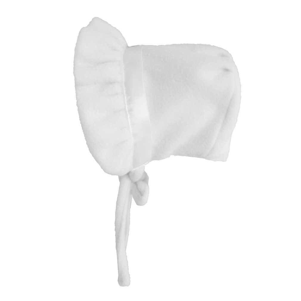 Girls White Ribbon Fleece Bonnet