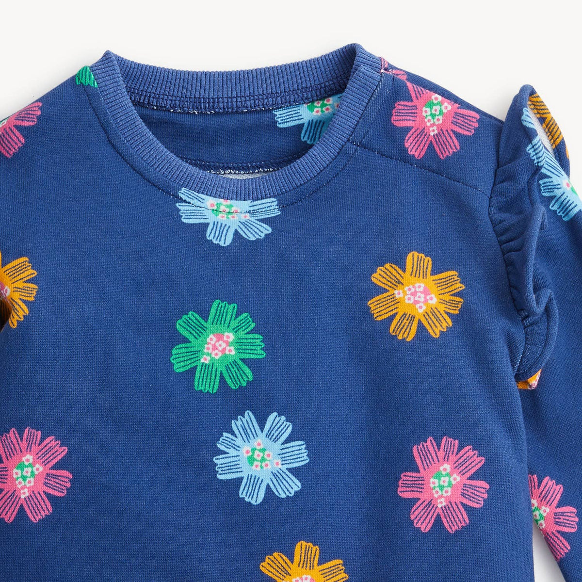 NAVY FLORAL FRENCH TERRY GIRLS TOP/PANT SET