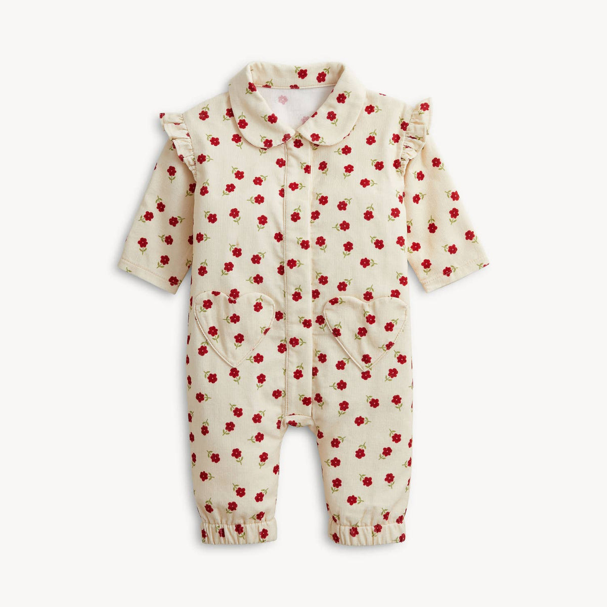FLORAL CORDUROY RUFFLE JUMPSUIT