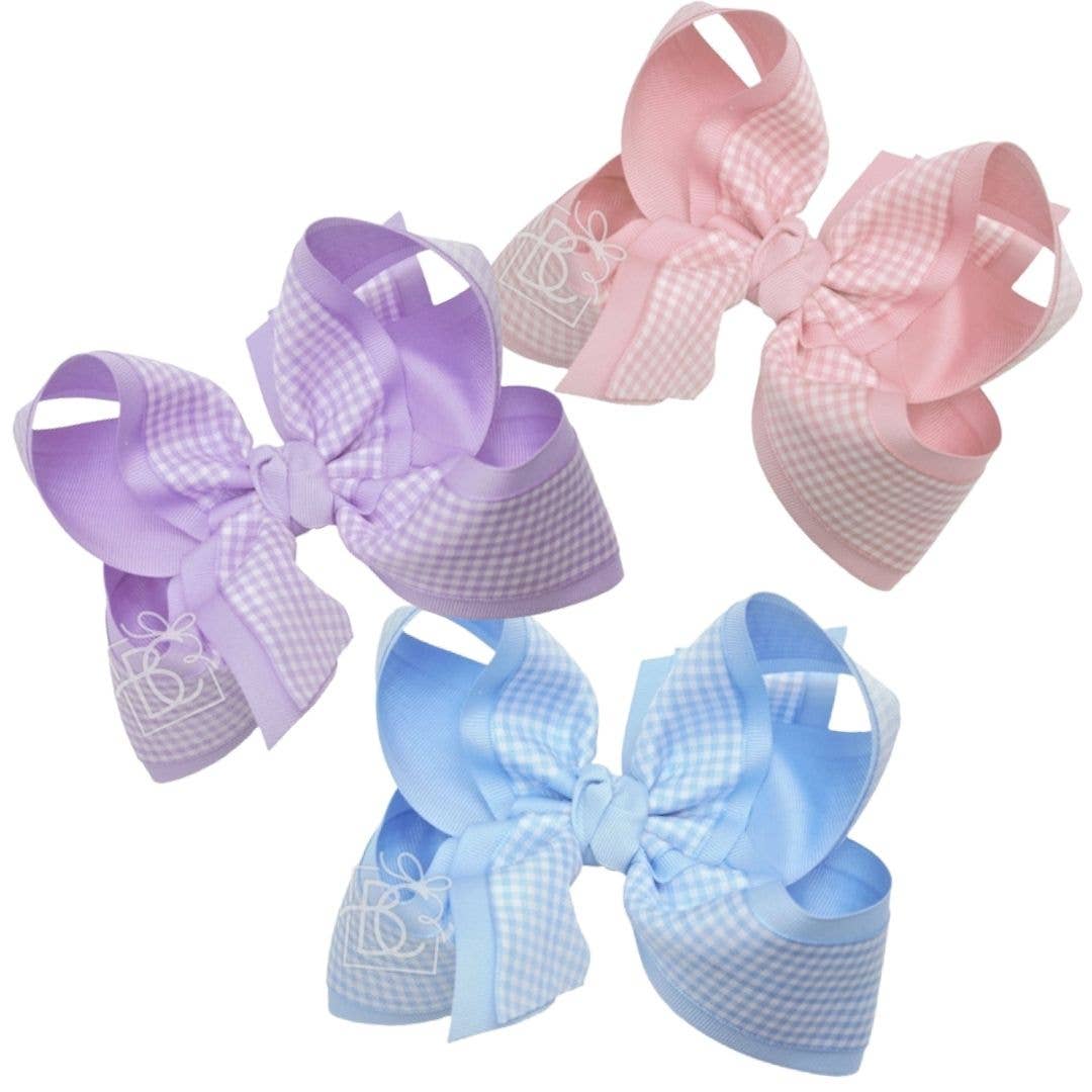 LAYERED GINGHAM/GROSGRAIN BOW ON CLIP