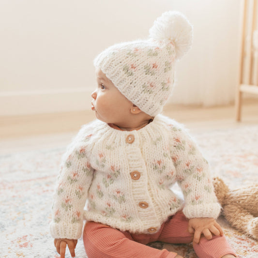 Bitty Blooms White Cardigan Sweater