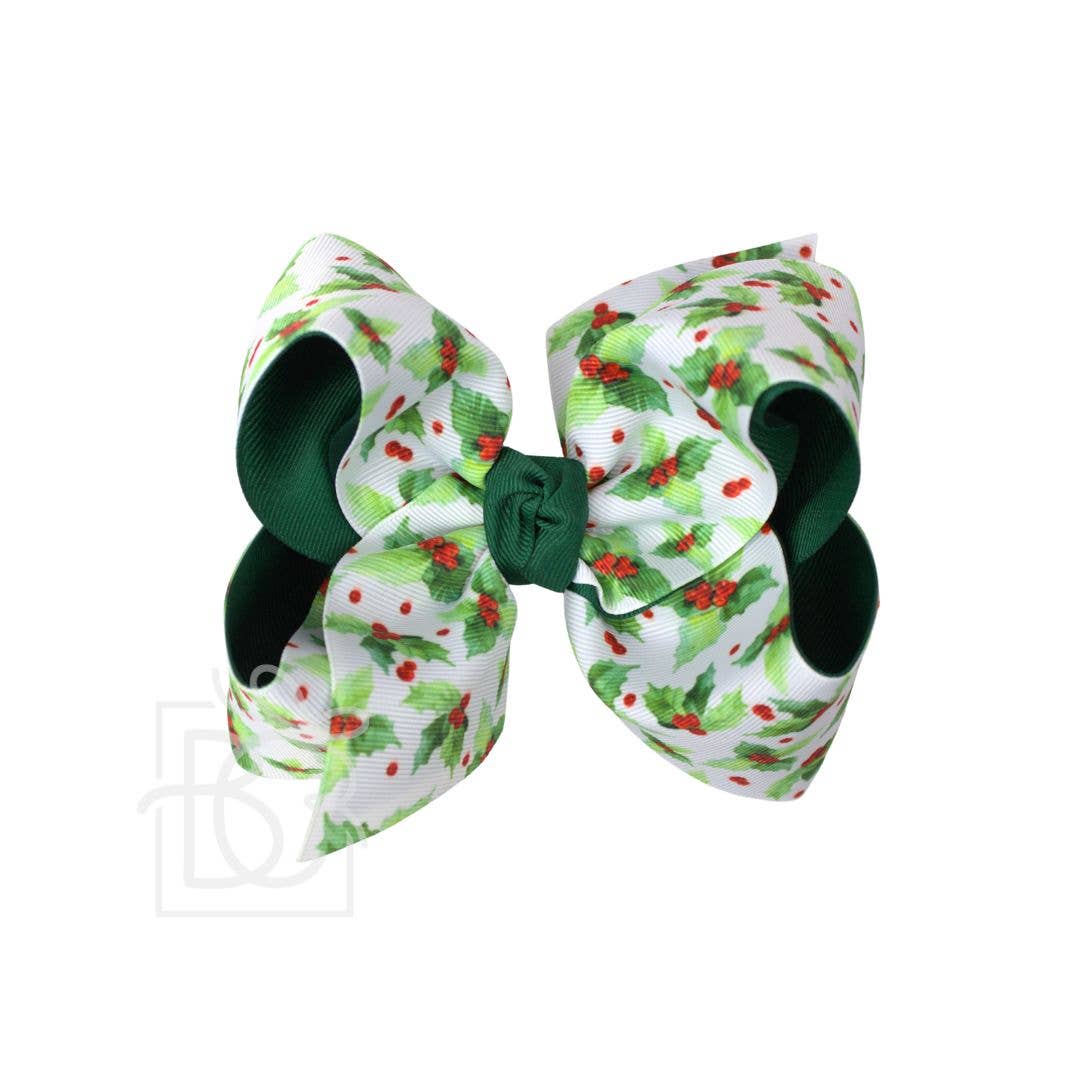 Layered Holly Print Bow on Alligator Clip