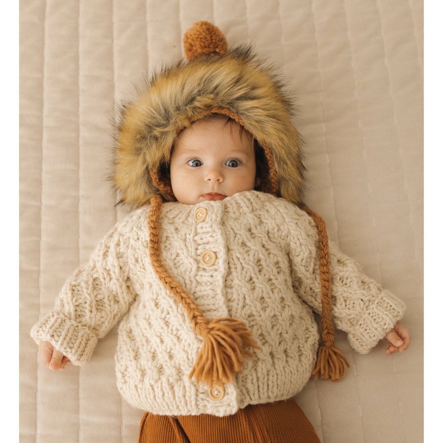Waffle Cardigan Sweater Natural