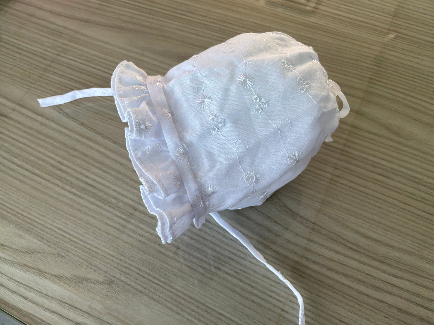 White Eyelet Soft Brim Bonnet