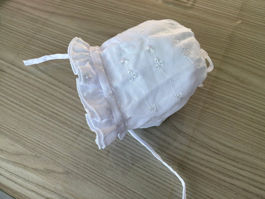 White Eyelet Soft Brim Bonnet