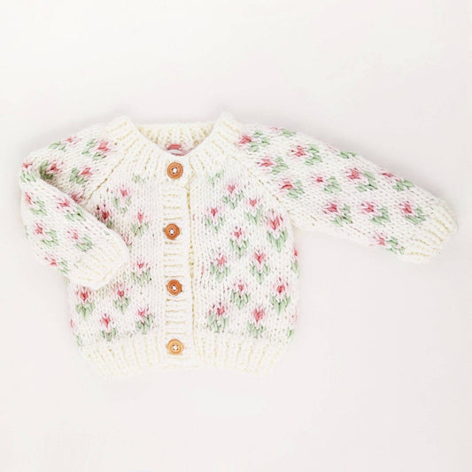 Bitty Blooms White Cardigan Sweater