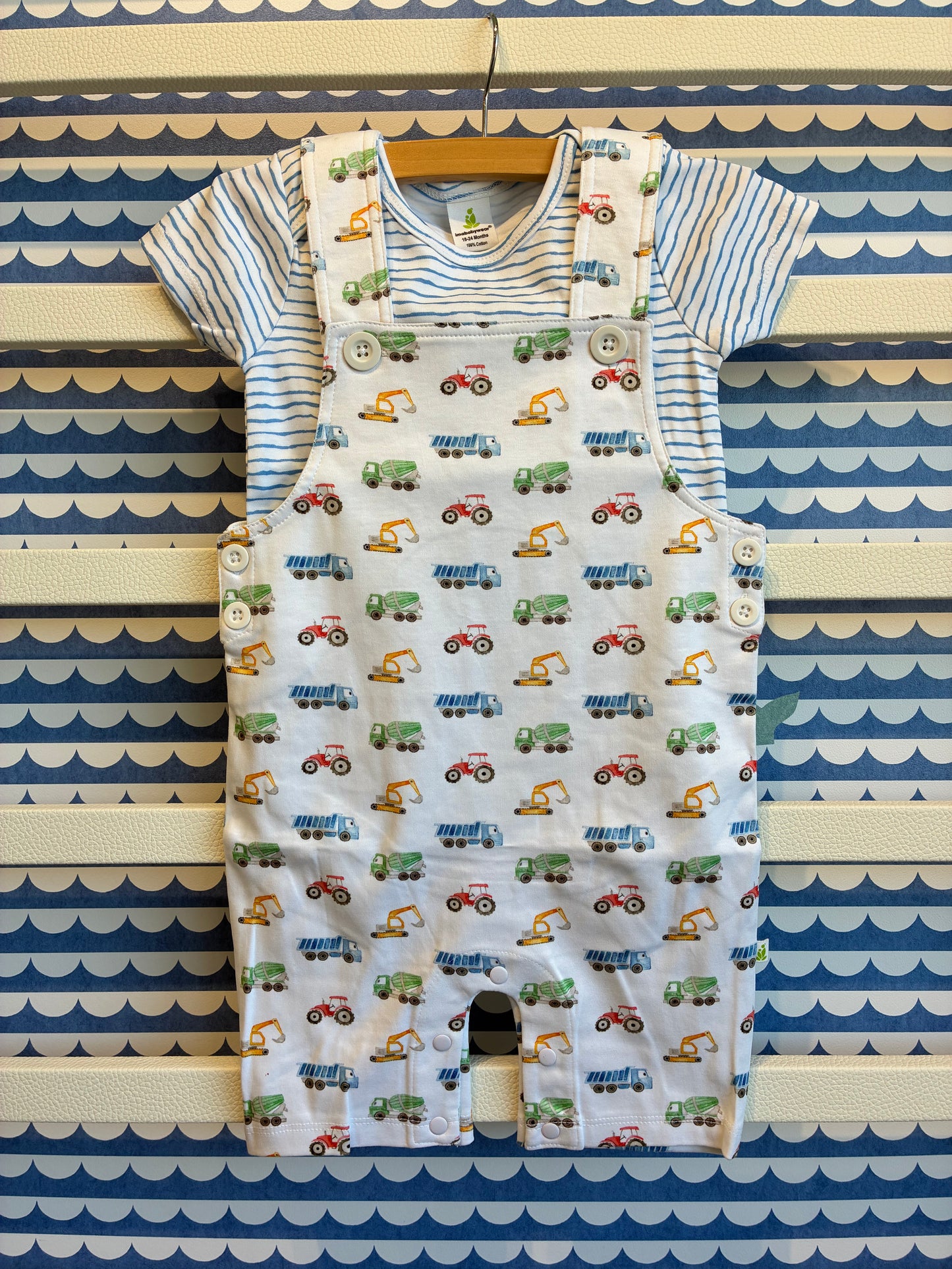 Colorful Trucks Dungaree with Half Sleeve Bodysuit