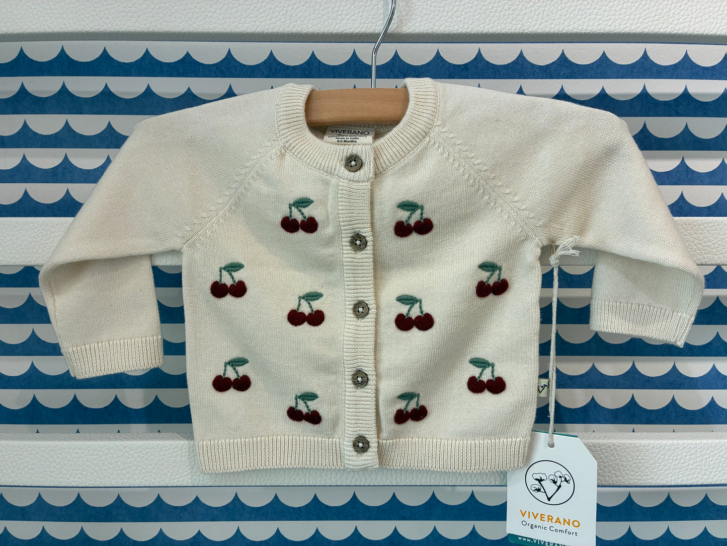 Cherry Embroidered Sweater Knit Baby Cardigan (Organic)