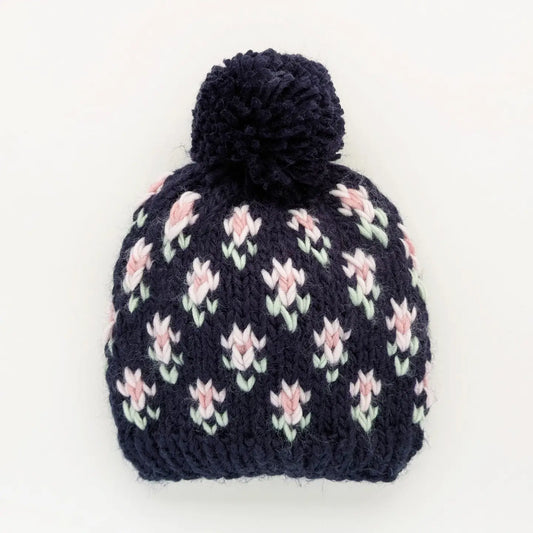 Bitty Blooms Indigo Beanie Hat
