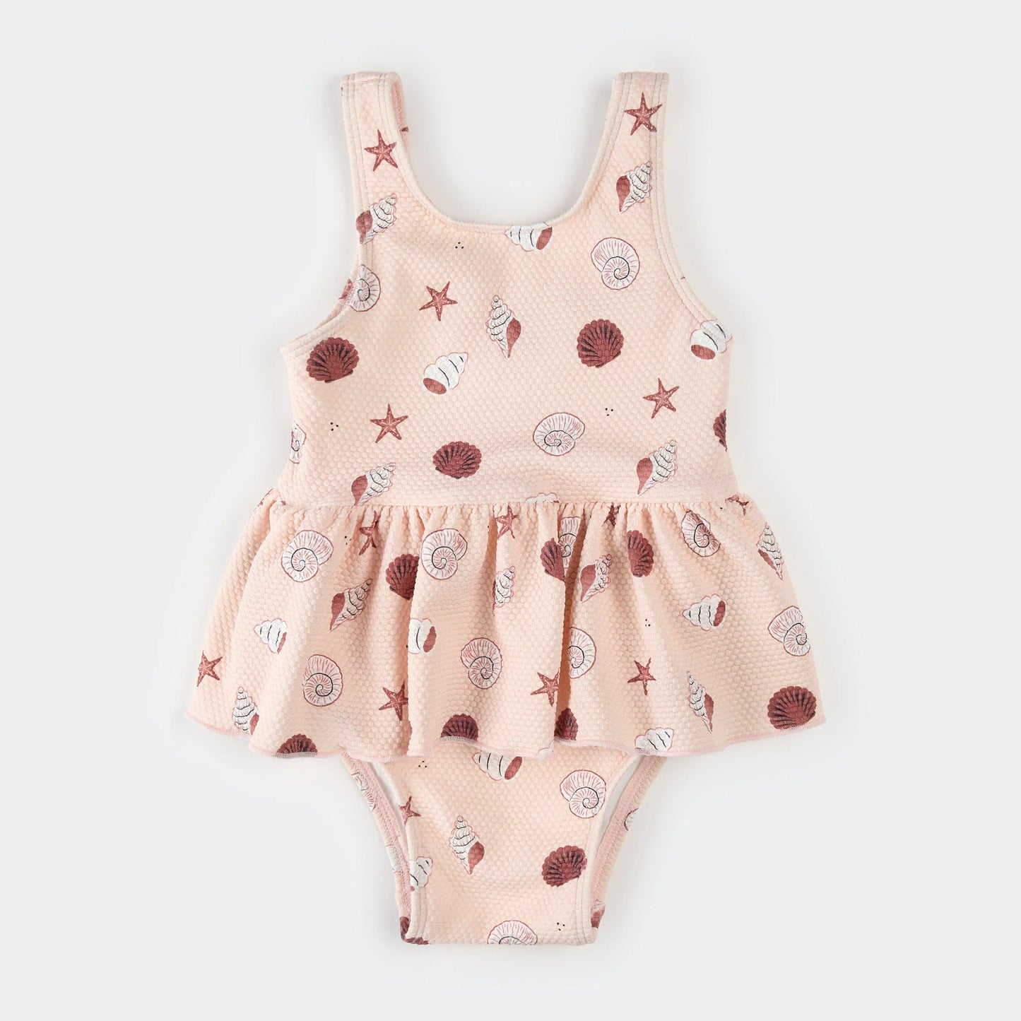 Shell Print on Light Pink Skirted Swimsuit