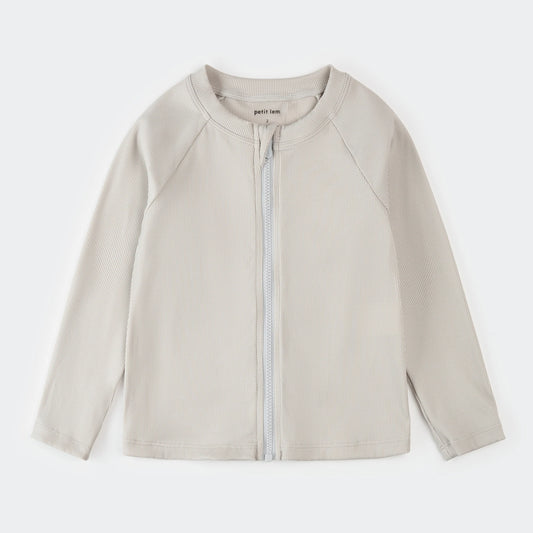 Ribbed Light Grey Full Zip Rashguard
