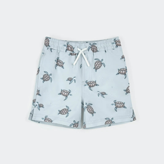 Sea Turtles Print on Light Blue Swim Trunks