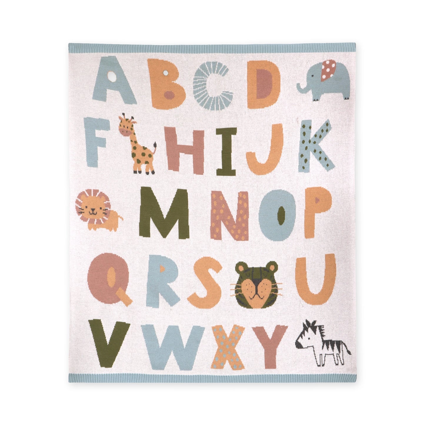 Alphabet Blue - Organic Jacquard Sweater Knit Baby Blanket