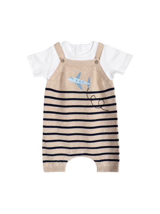 Airplane Stripe Embroidered Baby Knit Romper (Organic)