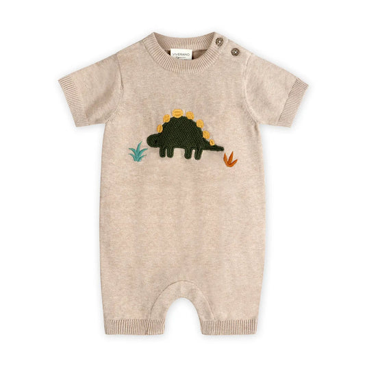Dino Applique Baby Knit Romper (Organic Cotton)
