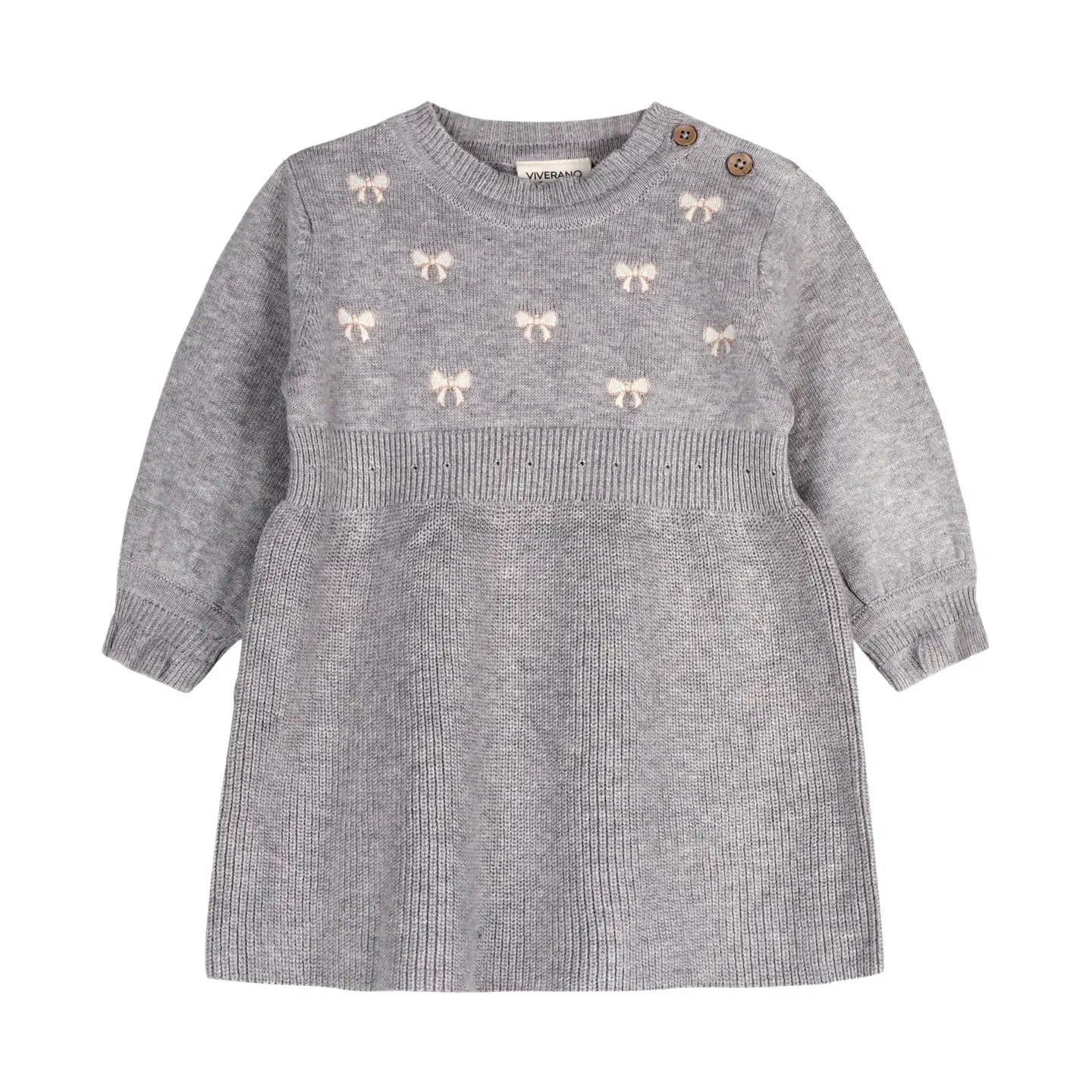 Emma Bow Balloon Sleeve Sweater Knit Baby Dress - Organic