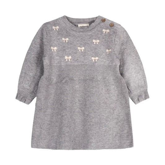 Emma Bow Balloon Sleeve Sweater Knit Baby Dress - Organic