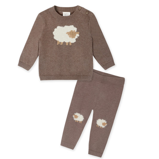 Sheep Jacquard Knit Baby Pullover & Pant Set Organic Cotton
