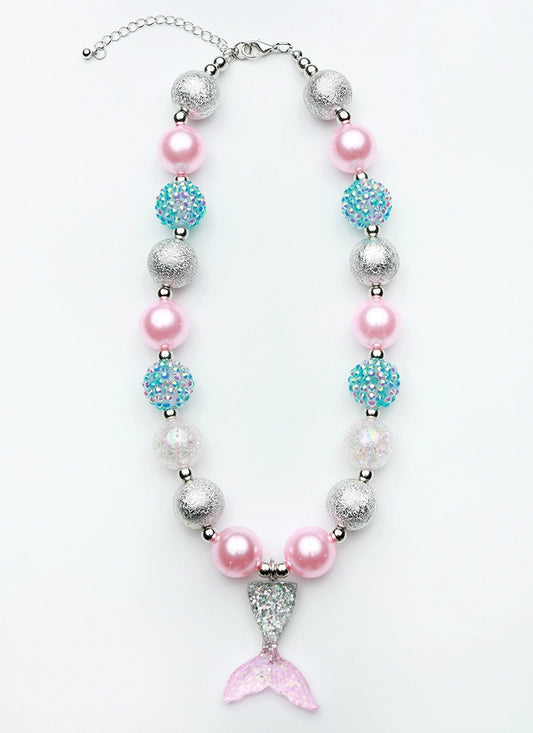 Mermaid Tail Necklace - Pink and Silver