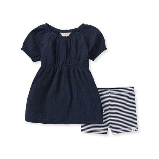 Dotted Organic Muslin Girl Top & Shorts Set - Midnight