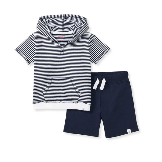 Hooded Top & Shorts Set Classic Stripe