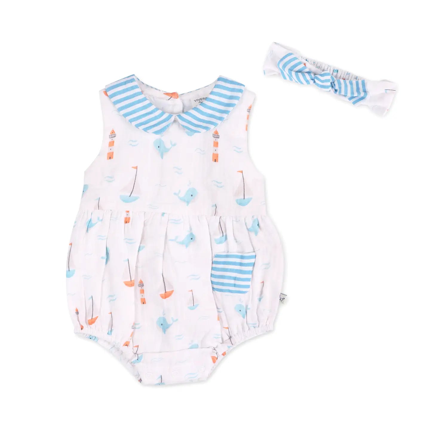 Sailboat Whales Baby Bubble Romper + Headband