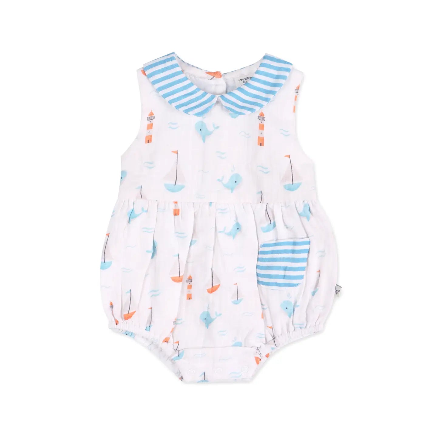 Sailboat Whales Baby Bubble Romper + Headband