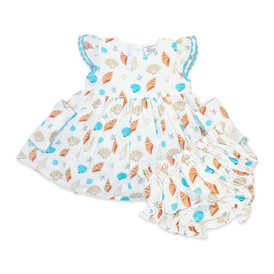 Seashell Pocket Baby Dress + Bloomer