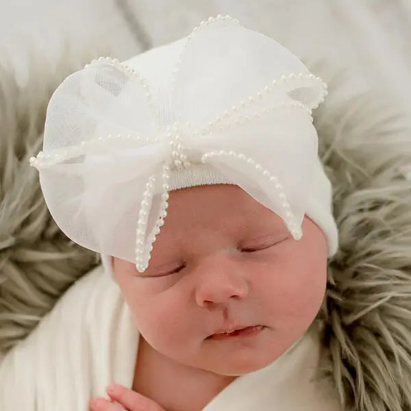 Chiffon Pearl Bow Hospital Hat