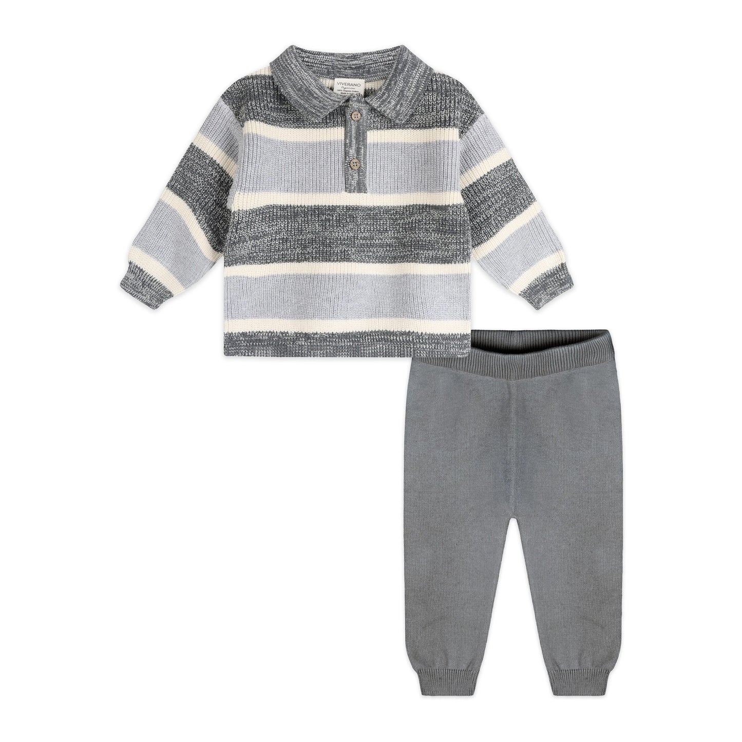 Rugby Stripe Polo Knit Baby Pullover & Pants Set (Organic)