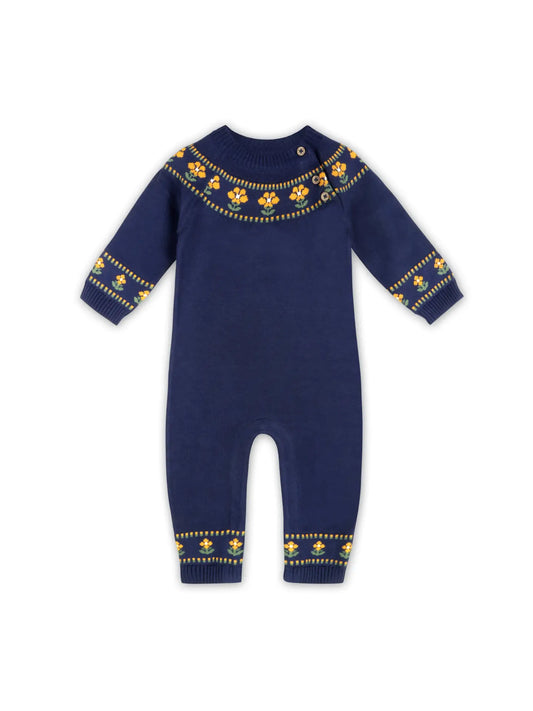 Floral Fair Isle Knit Baby Jumpsuit (Organic Cotton)