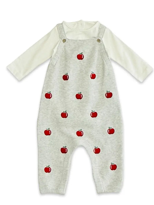Apple Embroidered Baby Overall & Bodysuit Set (Organic)