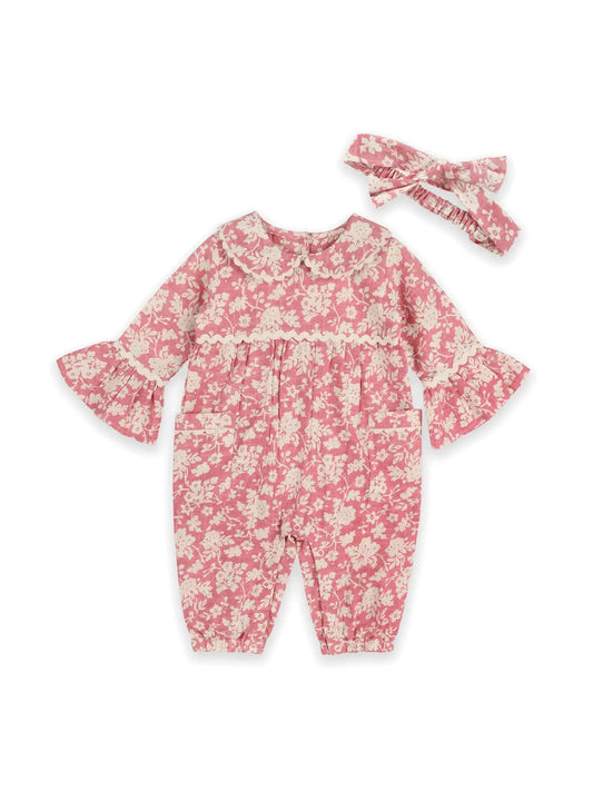 Beatrice Floral Baby Jumpsuit & Headband (Organic Cotton)