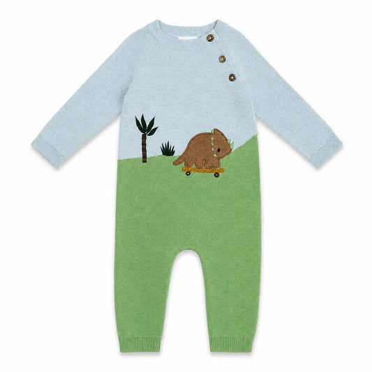 Dino Skater Jacquard Knit Baby Jumpsuit (Organic Cotton)
