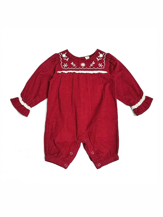 Embroidered Corduroy Festive Baby Jumpsuit (Organic)